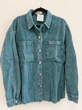 Mazik Teal Corduroy Button-Down Shirt Jacket